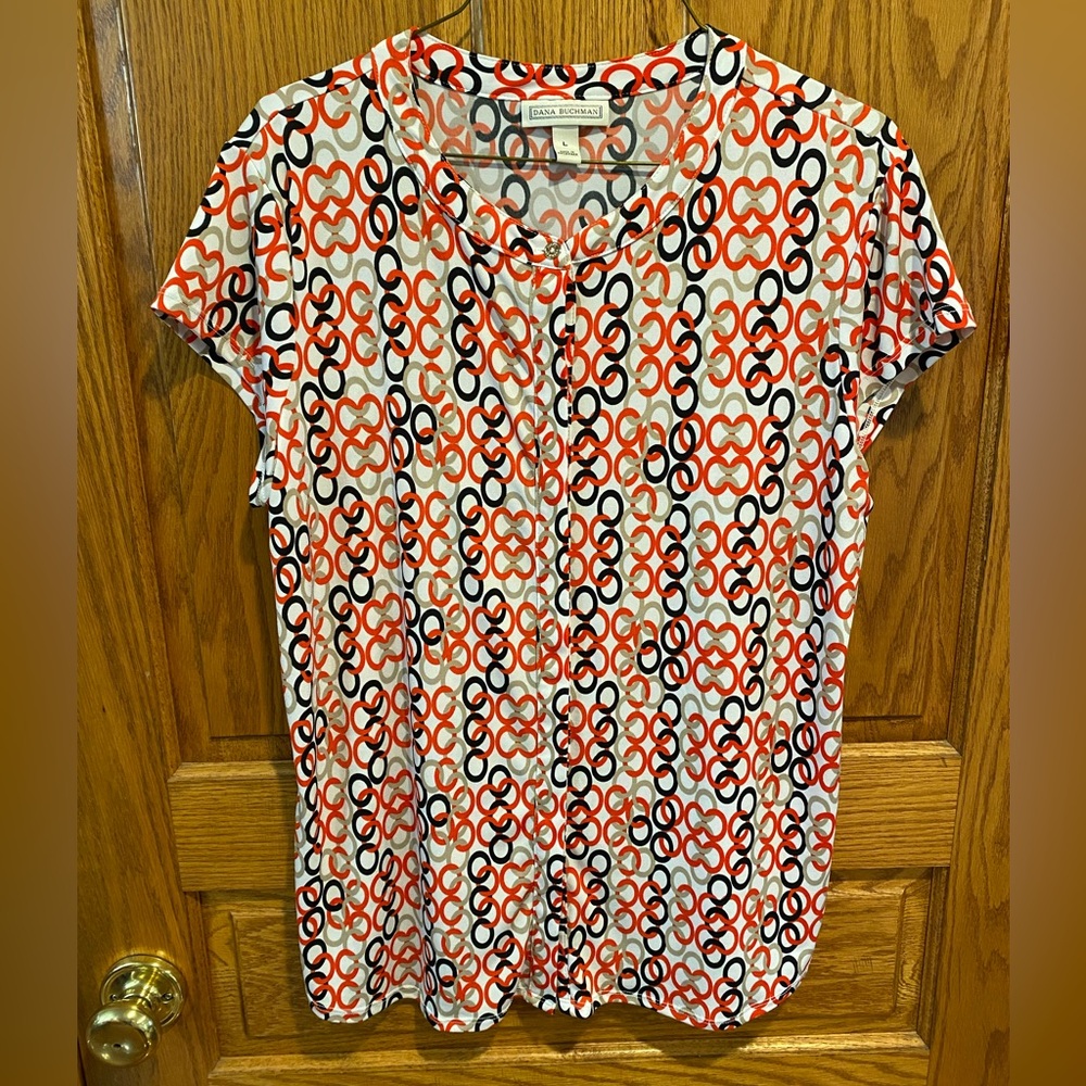 Dana Buchman Retro Ring Button Front Blouse
